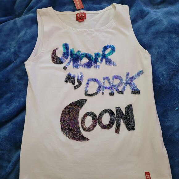 STUNNING SEQUINNED VINTAGE MISS SIXTY LARGE SLEEVELESS TOP - Picture 14 of 14